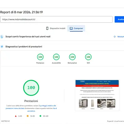 Test PageSpeed desktop del sito MDS Mobile Discount