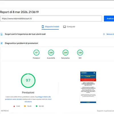 Test PageSpeed mobile del sito MDS Mobile Discount